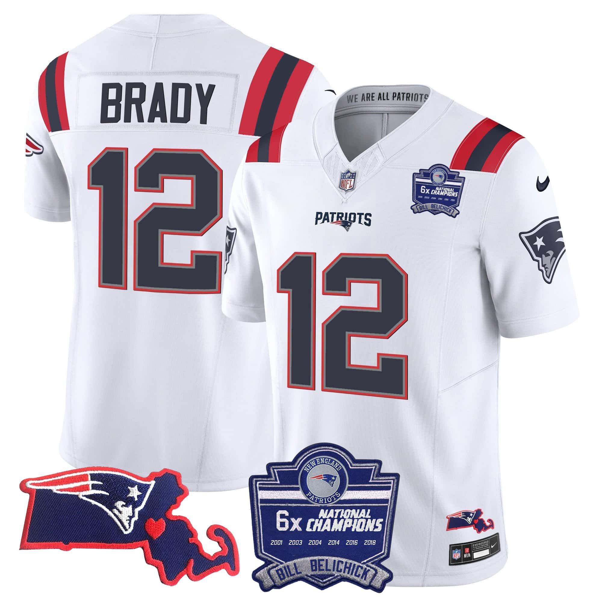 Men New England Patriots #12 Brady White 2024 Nike 6x Champions Patch Vapor Limited NFL Jersey->indianapolis colts->NFL Jersey